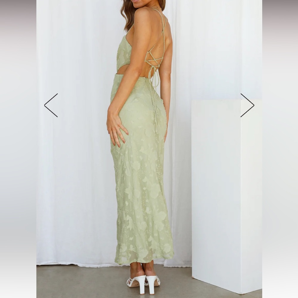 Hello Molly Sage Green Lace-Effect Backless Maxi Dress